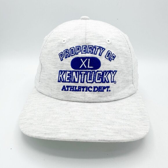 VTG 90s Property Of Kentucky Wildcats Athletic Block Head Gray Strapback Hat NEW - Picture 2 of 9